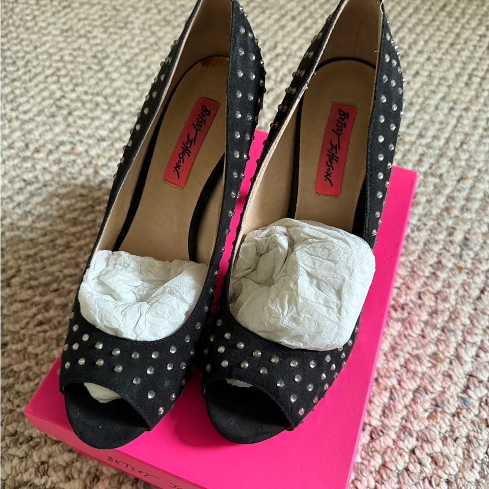 Betsey Johnson Black Rhinestone Carrie Heels